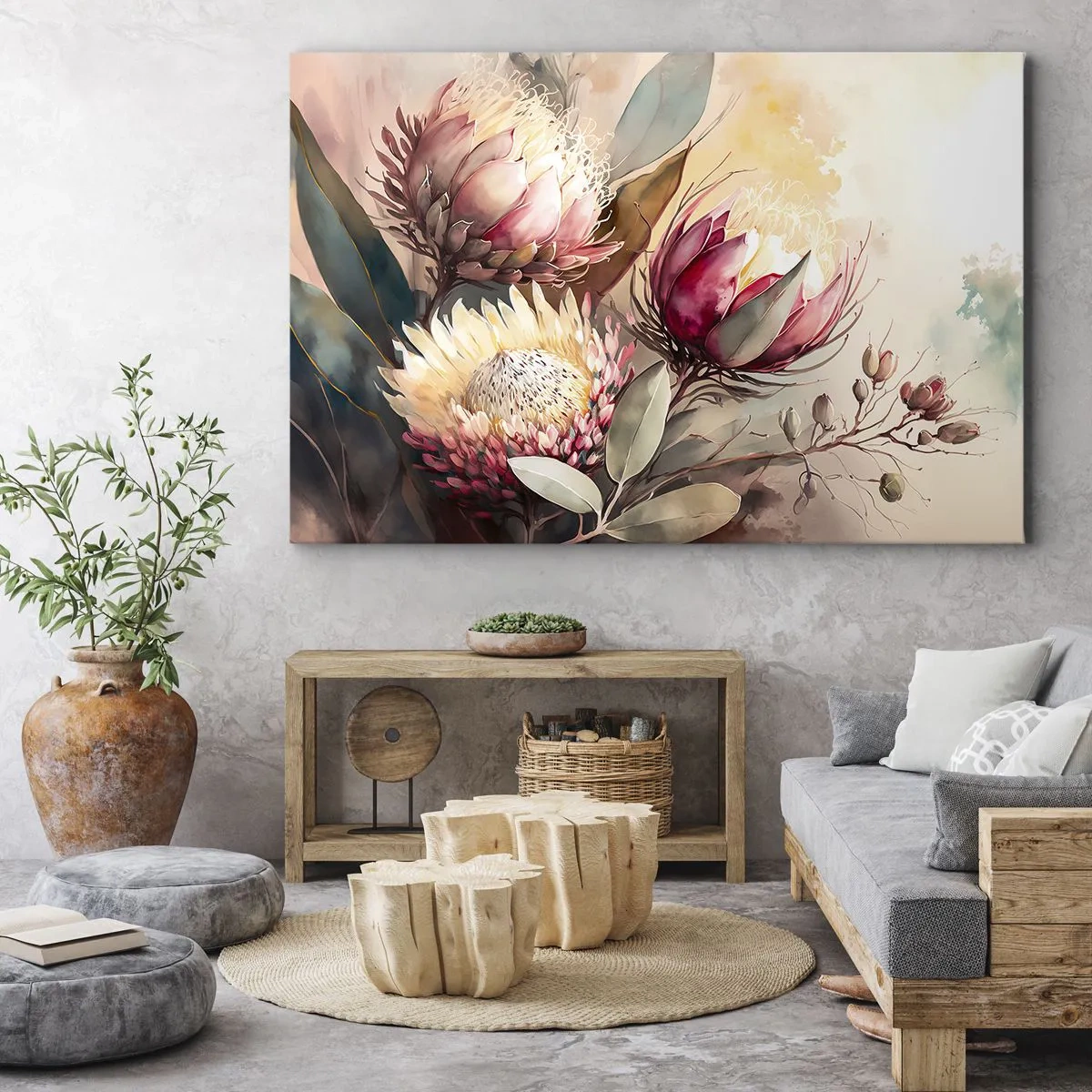 Canvastavla - Bild på duk - Proteablommor i delikata pastellfärger - 70x50cm - Från profil och en face - Modern väggdekoration för vardagsrum och sovrum ARTTOR