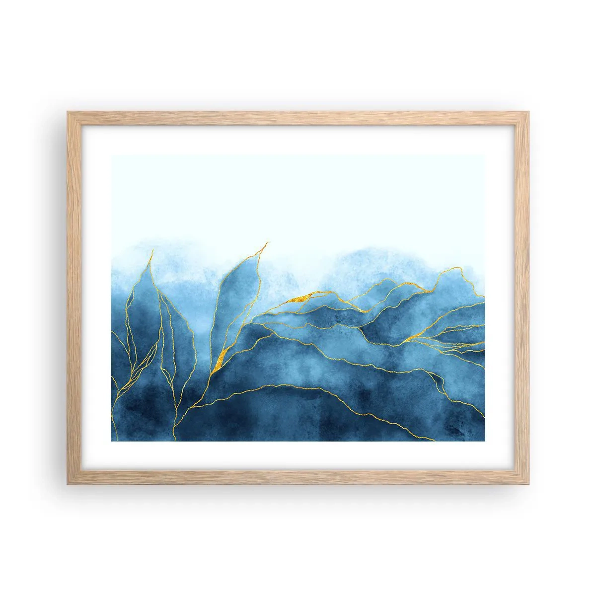 Affisch i ram av ljusek - Blått i guld - 50x40 cm