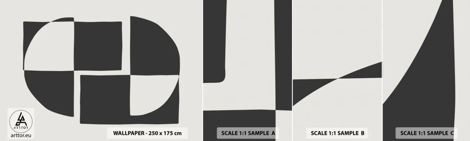 Provbit av självhäftande fototapet Deluxe Sticker - Antites – syntes - Abstraktion, Bit, Svartvitt - 100x30 cm