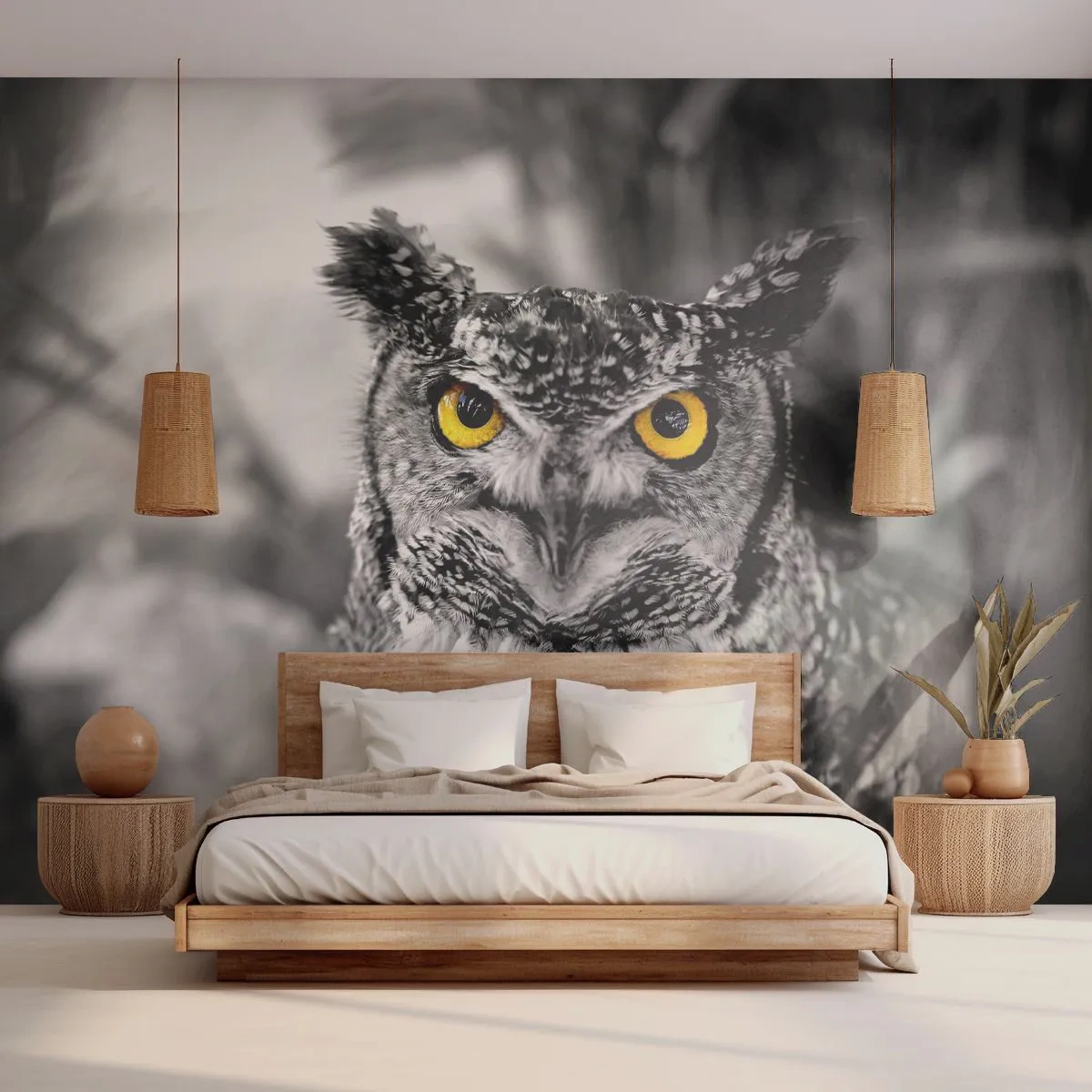 Fototapet Standard Eco - Inget kommer undan - Fåglar, Uggla, Natur - 200x140 cm