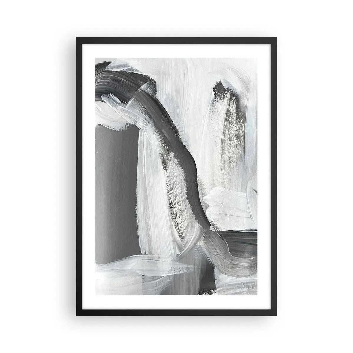 Affisch i svart ram - Abstrakt komposition av svart, vitt och grått - 50x70cm - Med bestämd rörelse - Modern väggdekoration för vardagsrum och sovrum ARTTOR