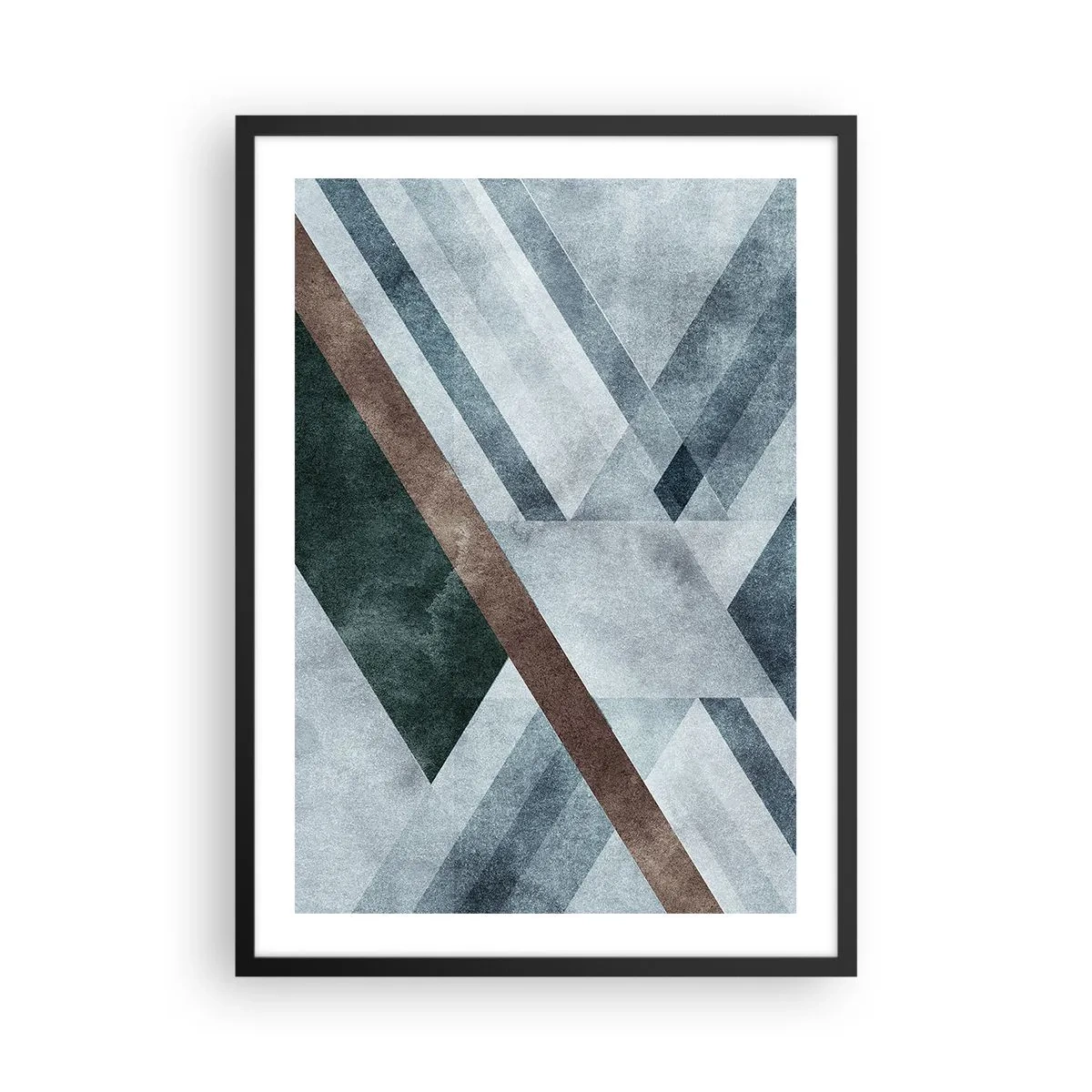 Affisch i svart ram - Geometrisk komposition i nyanser av blått och brunt - 50x70cm - Sofistikerad elegans i geometri - Modern väggdekoration för vardagsrum och sovrum ARTTOR