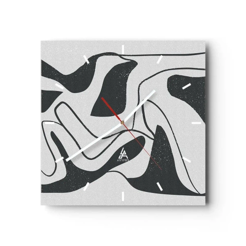 Väggklocka - Klocka på glas - Abstrakt lek i en labyrint - 40x40 cm