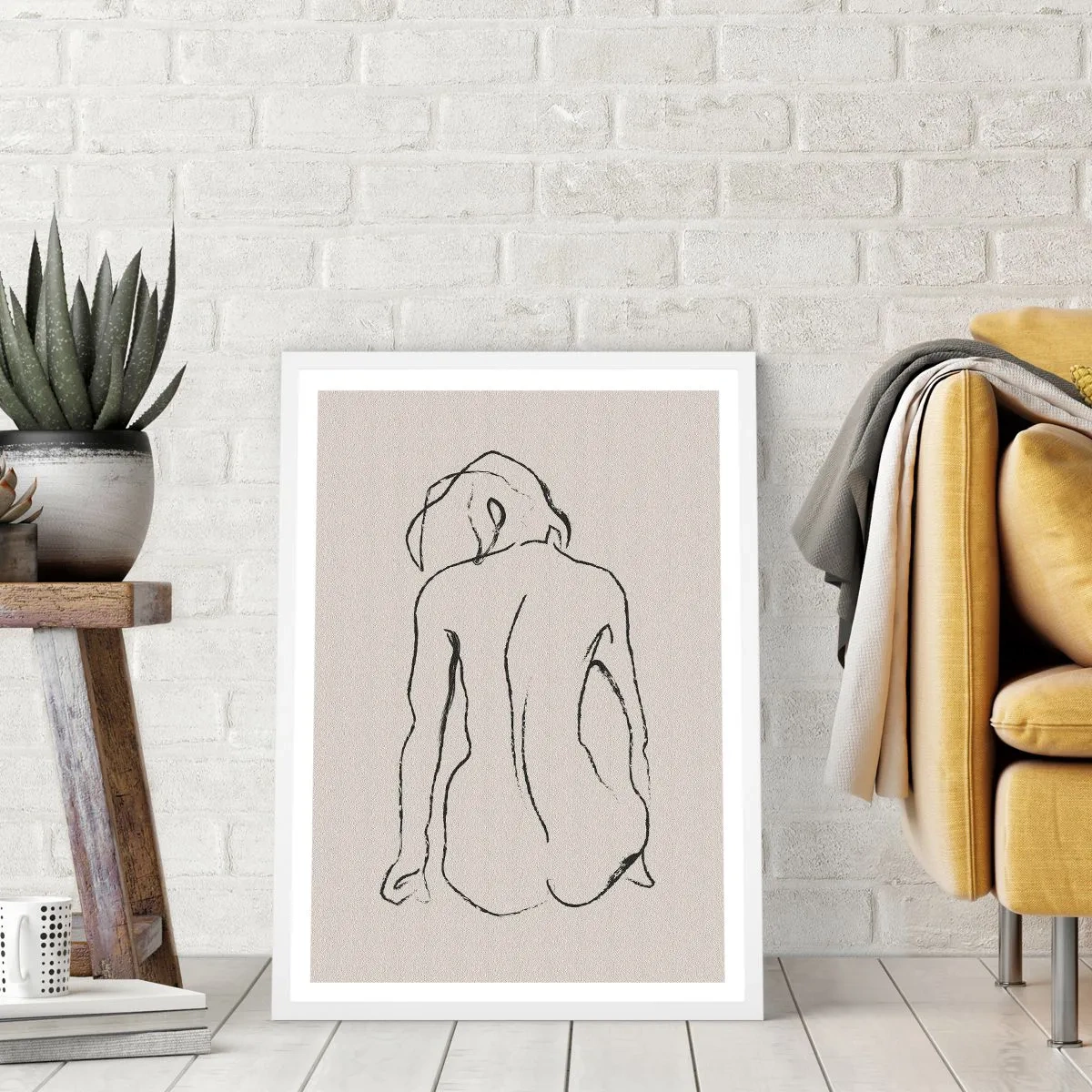 Affisch i vit ram - Naken flicka - 70x100 cm