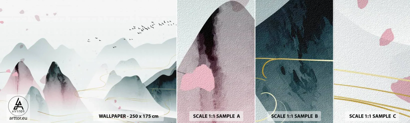 Fototapet Prov Standard Eco - Över topparna - Landskap, Fåglar, Berg - 100x30 cm