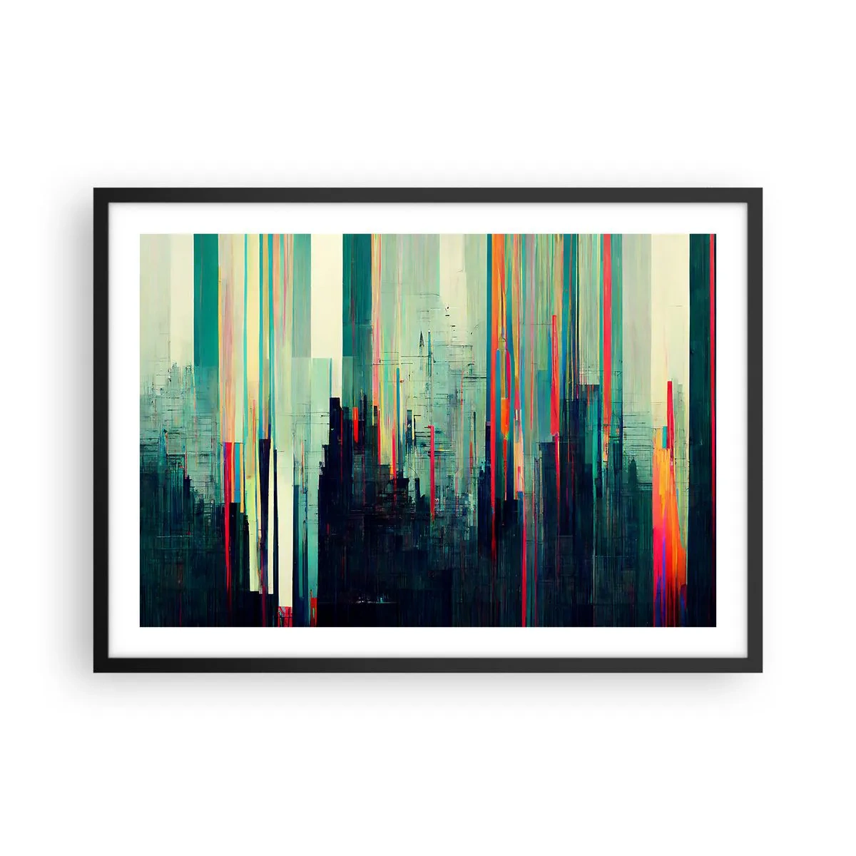 Affisch i svart ram - Futuristisk stad - 70x50 cm