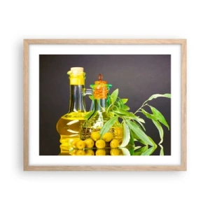 Affisch i ram av ljusek - Stilleben med oliver och olivolja - 50x40 cm