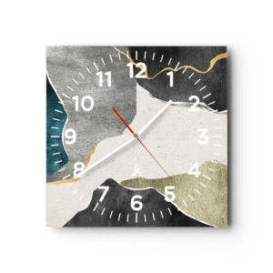 Väggklocka - Klocka på glas - Mosaikkomposition med en guldtråd - 30x30 cm