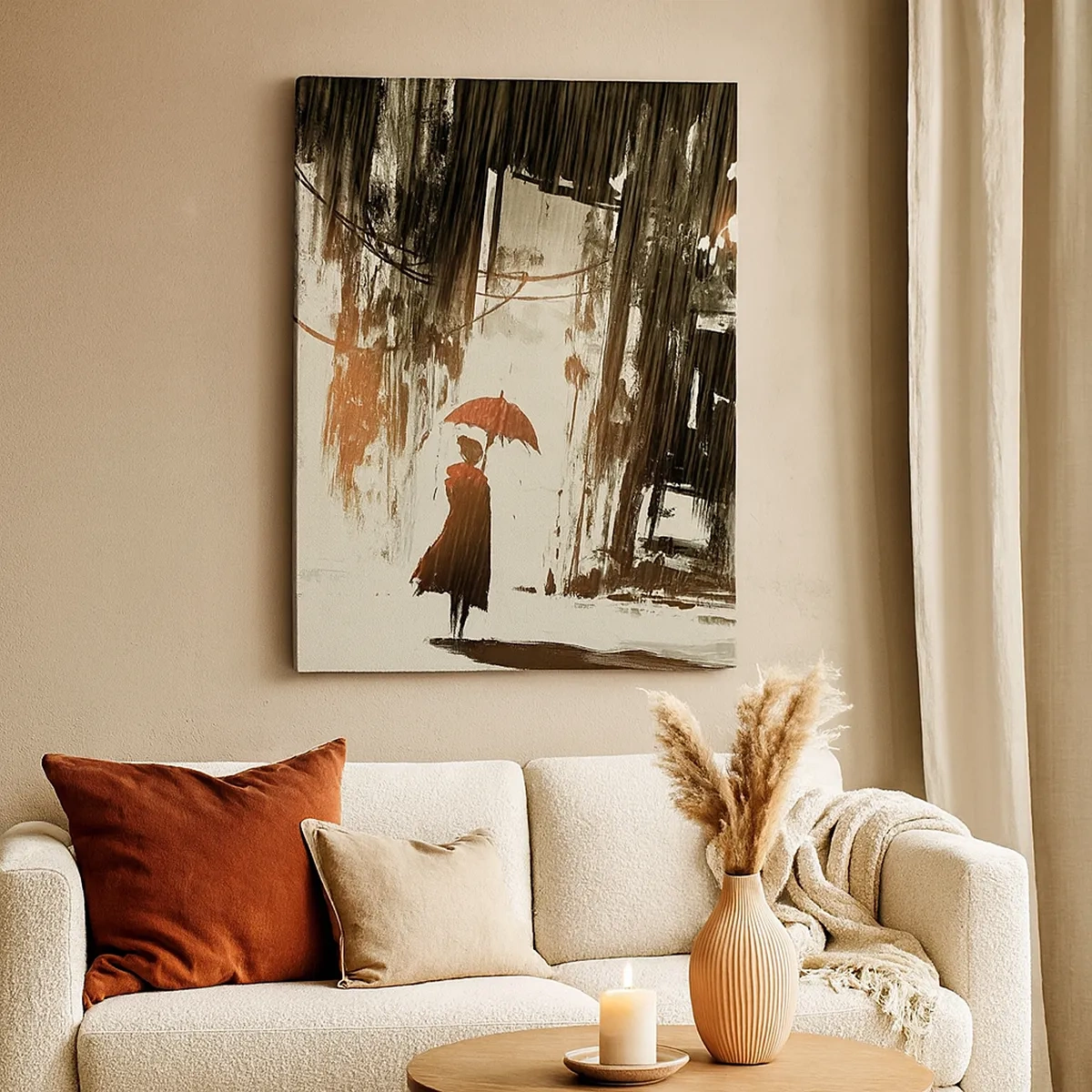 Canvastavla - Bild på duk - Röda paraplyets poesi - 50x70 cm