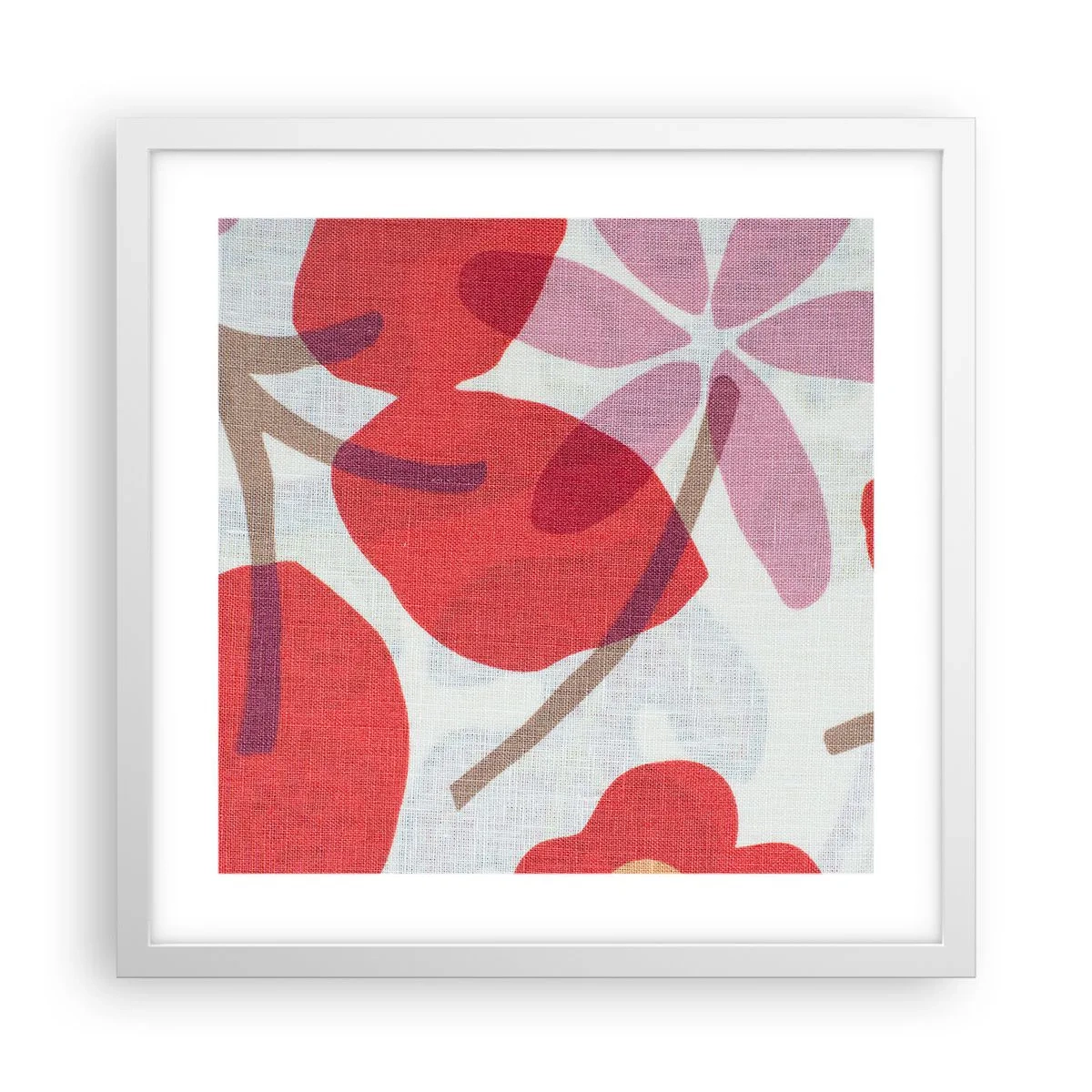 Affisch i vit ram - Blomsterkomposition i rosa - 40x40 cm