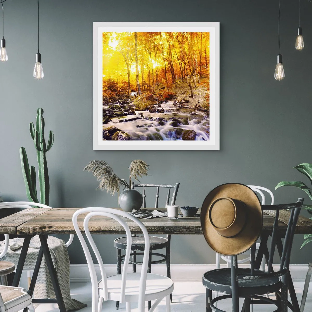 Affisch i vit ram - Stenar infattade i guld och platina - 50x50 cm