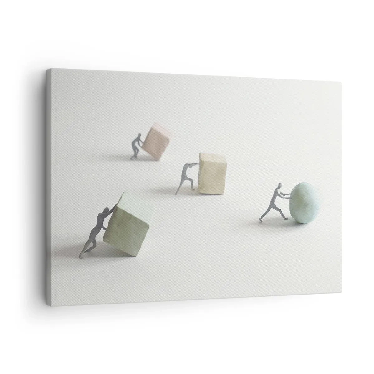 Canvastavla - Bild på duk - Miniatyrfigurer som trycker former mot en ljus bakgrund - 70x50cm - Livet leker - Modern väggdekoration för vardagsrum och sovrum ARTTOR