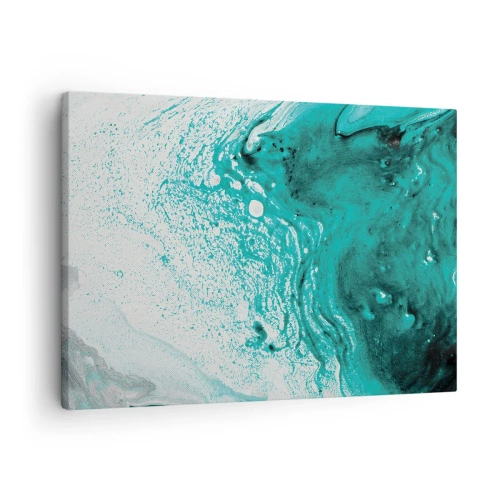 Canvastavla - Bild på duk - Abstrakt komposition i turkosa nyanser på vit bakgrund - 70x50cm - Smälta sig in i vitt och turkos - Modern väggdekoration för vardagsrum och sovrum ARTTOR
