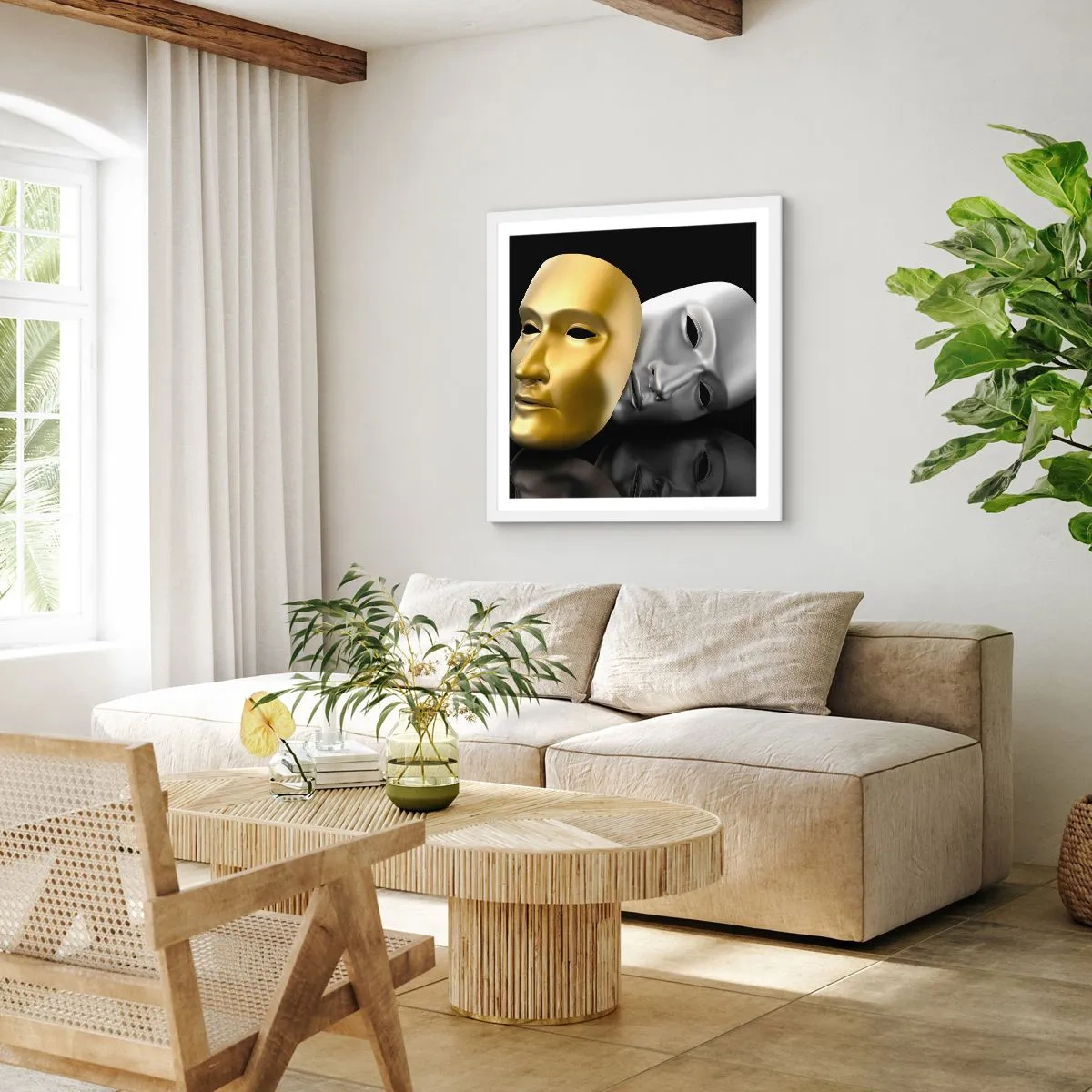 Affisch i vit ram - Livet är teater - 40x40 cm