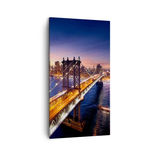 Canvastavla - Bild på duk - Över ljusbron till stadens hjärta - 45x80 cm