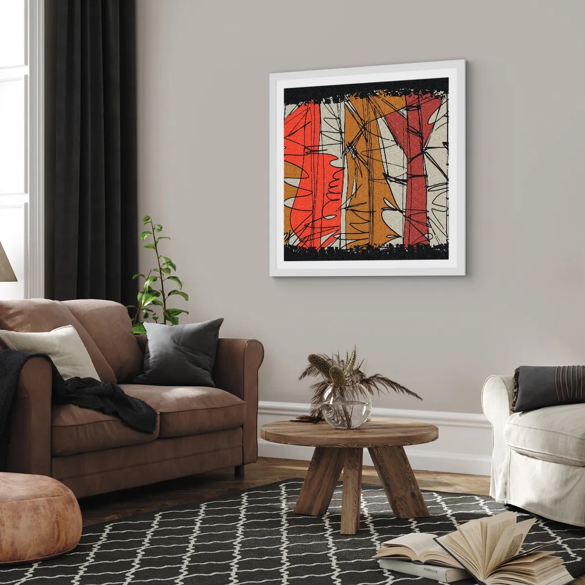 Affisch i vit ram - Spontan komposition - 60x60 cm