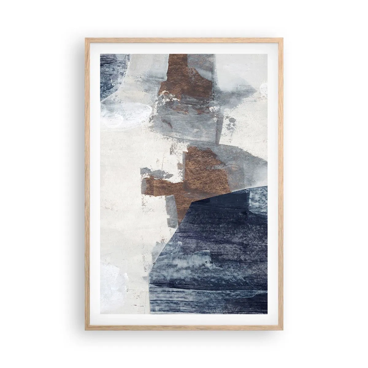Affisch i ram av ljusek - Blåbruna former - 61x91 cm