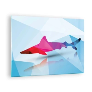 Glastavla - Bild på glas - Geometrisk haj i nyanser av rött och blått - 70x50cm - Haj i kristallrummet - Modern väggdekoration för vardagsrum och sovrum ARTTOR