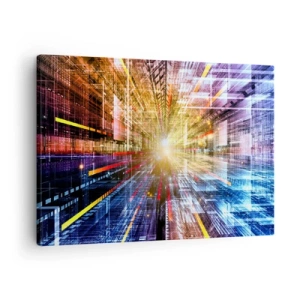 Canvastavla - Bild på duk - Dynamiska ljus i en futuristisk korridor - 70x50cm - Ljuskorridor - Modern väggdekoration för vardagsrum och sovrum ARTTOR