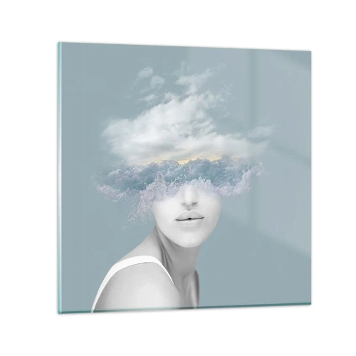 Glastavla - Bild på glas - Med huvudet i molnen - 60x60 cm