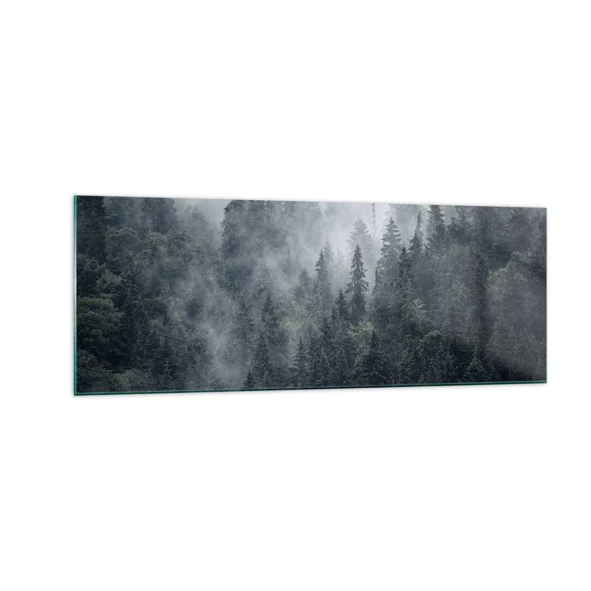 Glastavla - Bild på glas - Gryning i skogen - 140x50 cm