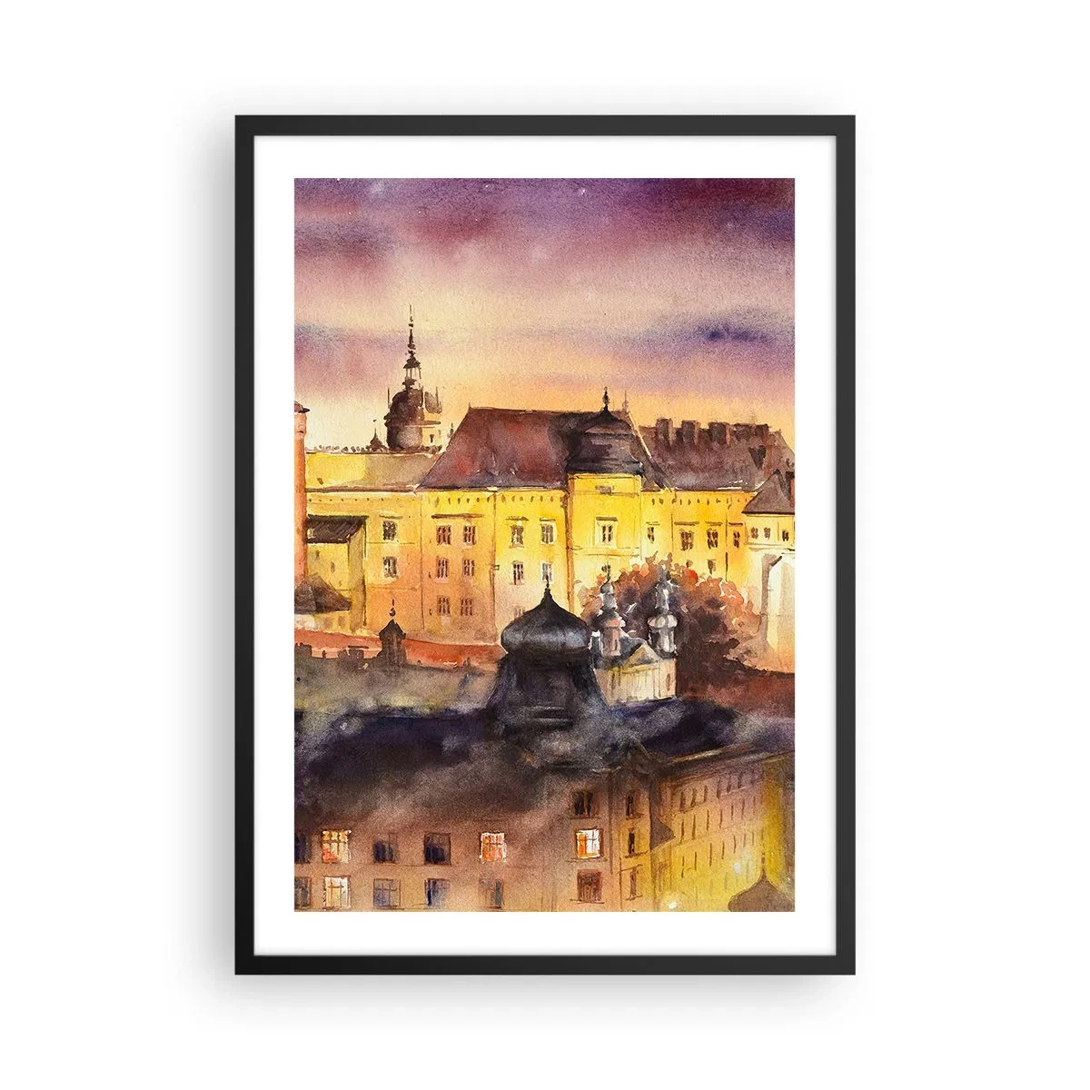 Affisch i svart ram - En pittoresk utsikt över staden i ljuset av den nedgående solen - 50x70cm - En historia och en berättelse - Modern väggdekoration för vardagsrum och sovrum ARTTOR
