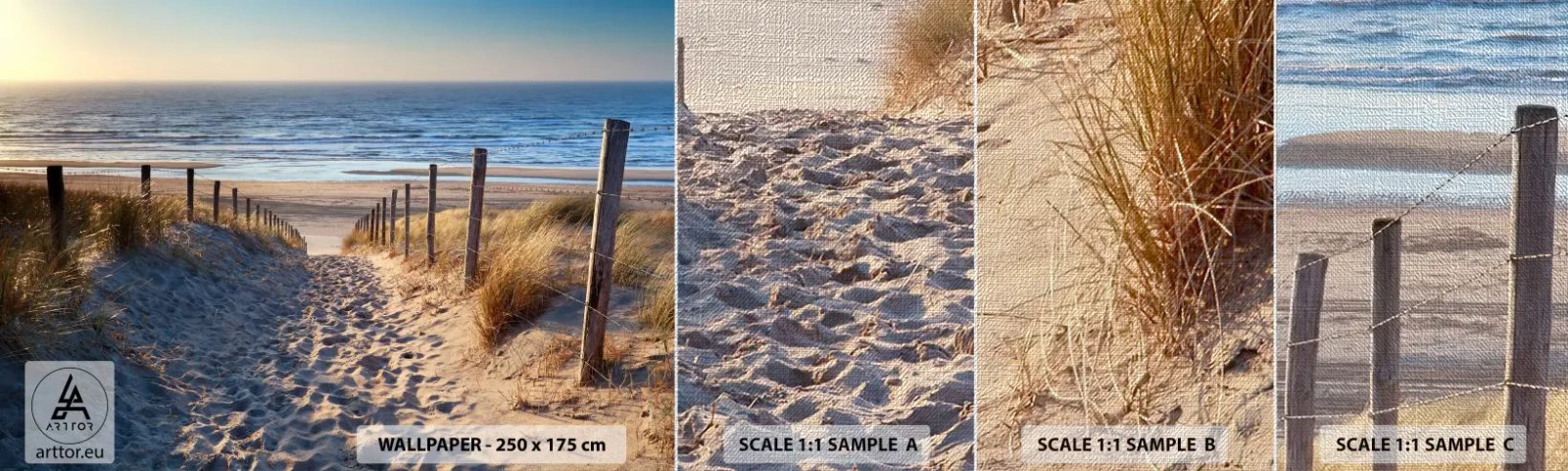 Provbit av fototapet Premium Canvas - Havets brus, fågelsång, tom strand bland träden - Landskap, Strand, Sanddyner - 100x30 cm