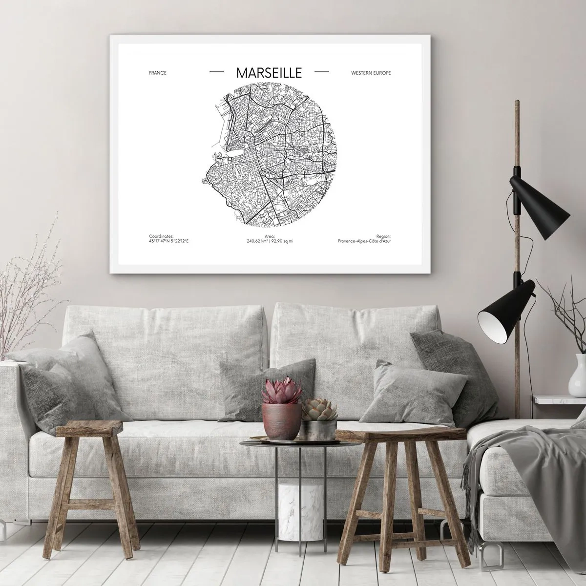 Affisch i vit ram - Marseilles anatomi - 91x61 cm