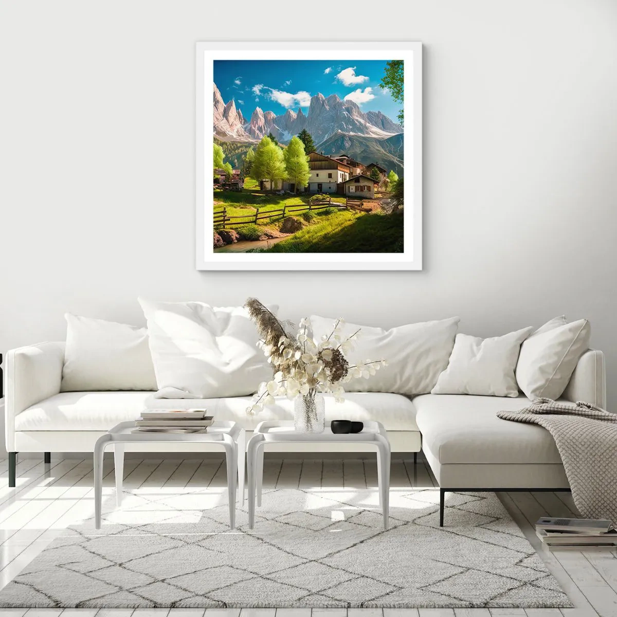 Affisch i vit ram - Alpin idyll - 60x60 cm