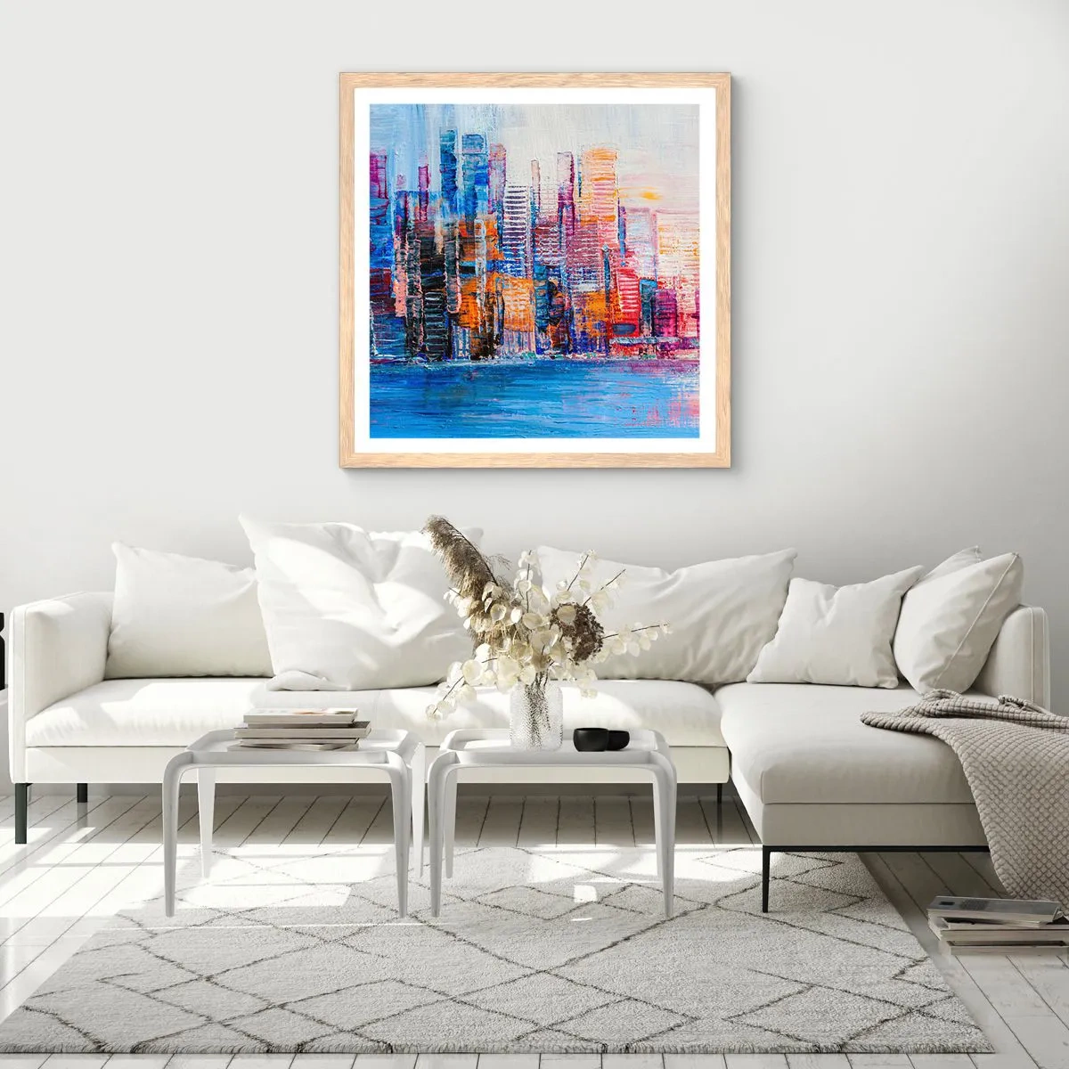 Affisch i ram av ljusek - En glädjefylld metropol - 60x60 cm