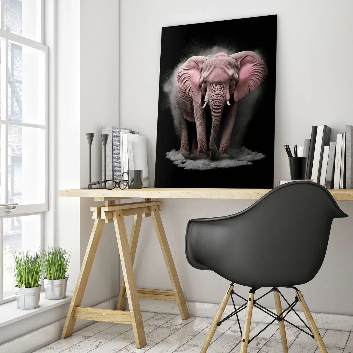Glastavla - Bild på glas - Tänk inte på en rosa elefant! - 50x70 cm