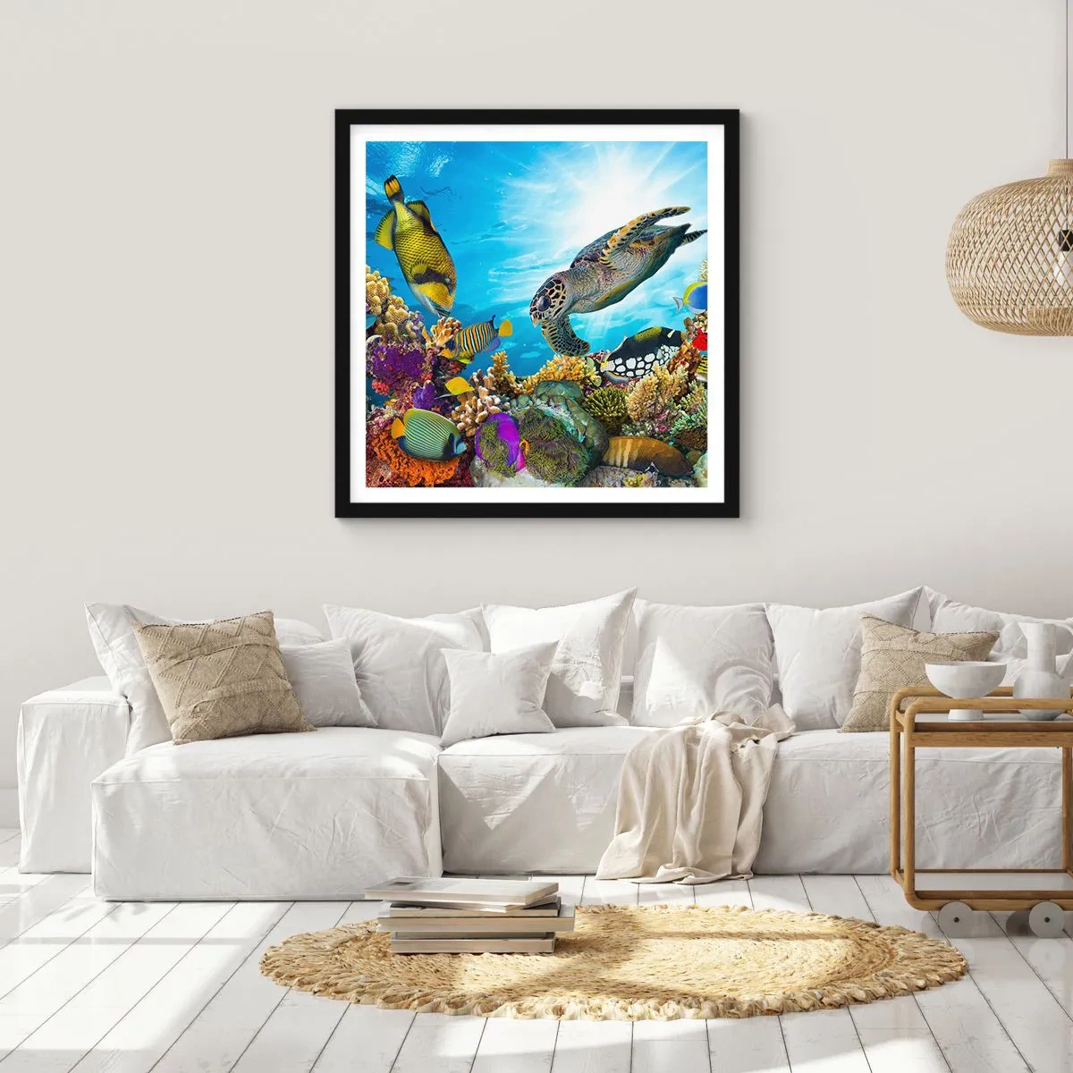 Affisch i svart ram - Korallpromenad - 60x60 cm