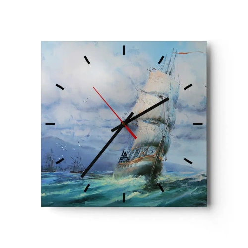 Väggklocka - Klocka på glas - Goda vindar - 30x30 cm