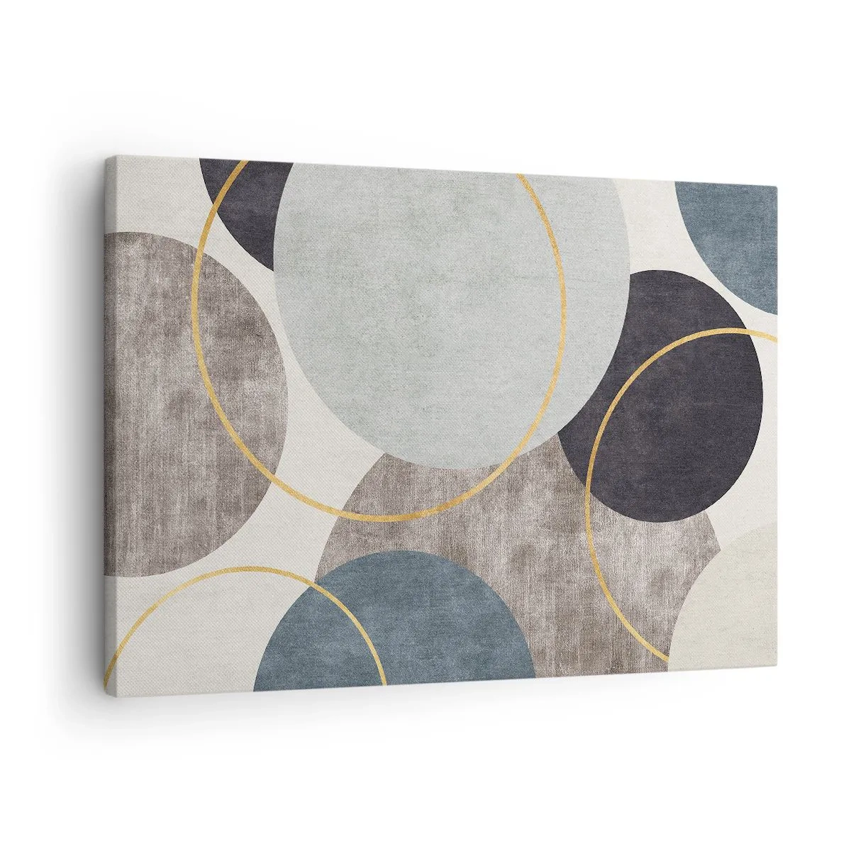 Canvastavla - Bild på duk - Geometriska cirklar i nyanser av grått, blått och guld - 70x50cm - Cirkel efter cirkel - Modern väggdekoration för vardagsrum och sovrum ARTTOR