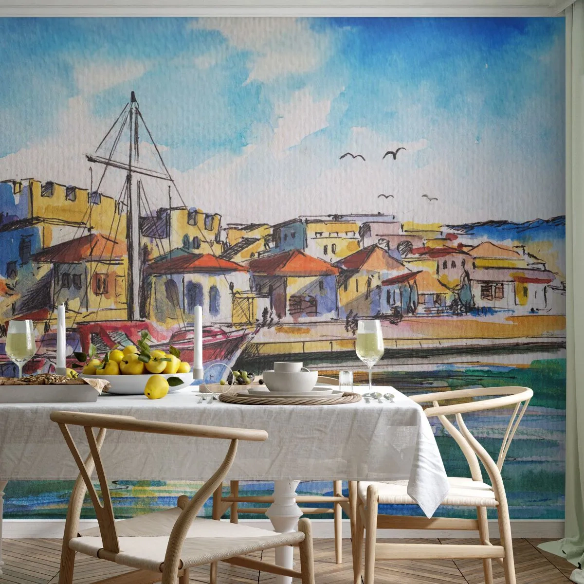 Fototapet Premium Sand - Regnbågseftermiddag - hamn, Yacht, Seaside - 300x210 cm