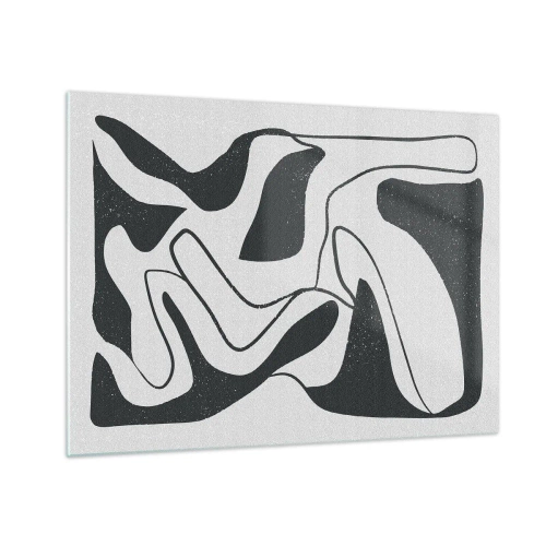 Glastavla - Bild på glas - Svartvita abstrakta former som liknar en labyrint - 70x50cm - Abstrakt lek i en labyrint - Modern väggdekoration för vardagsrum och sovrum ARTTOR