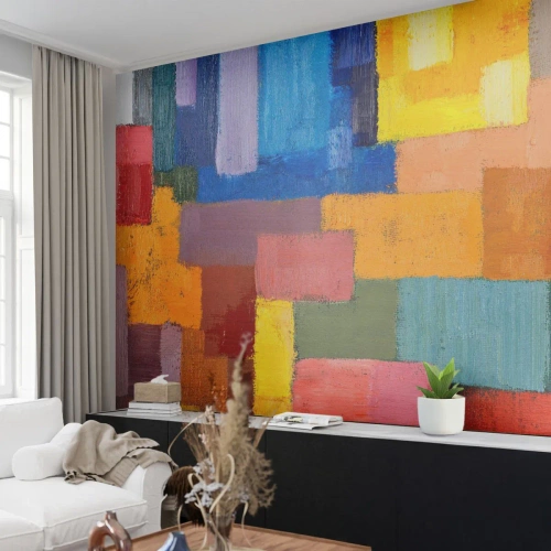Fototapet Standard Eco - Alla olika, alla färgglada - Abstraktion, Bit, Modernt mönster - 450x315 cm