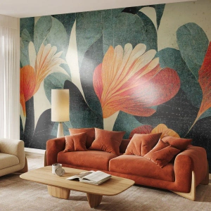 Fototapet Premium Sand - Värmen i tropikerna och svalkan i grönskan - Botanik, Boho, Grunge - 100x70 cm