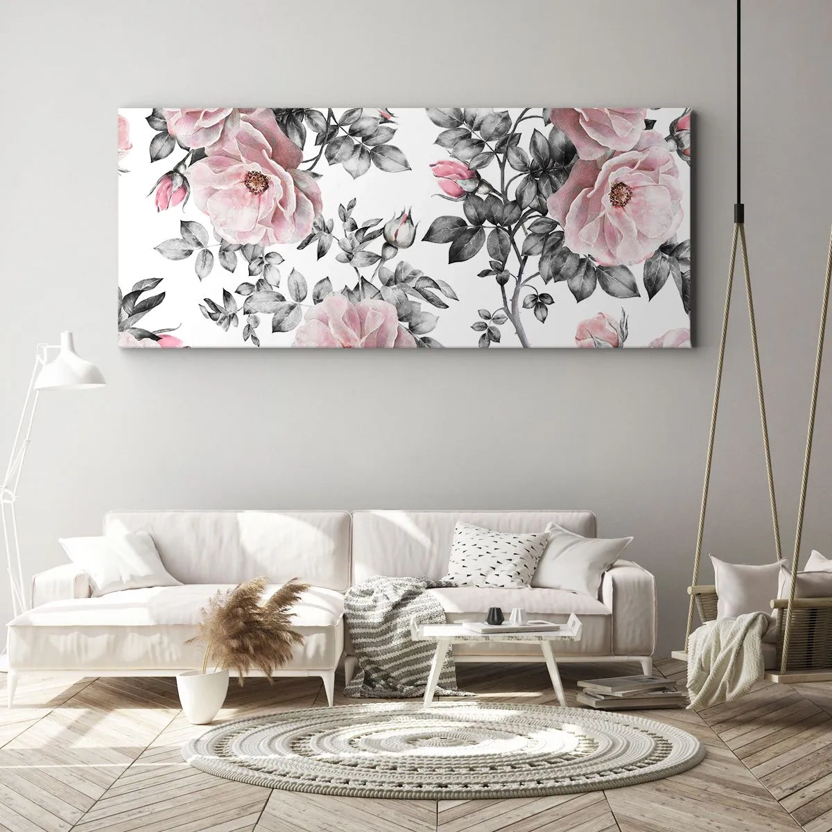 Canvastavla - Bild på duk - Tappa sig i rosblommorna - 100x40 cm