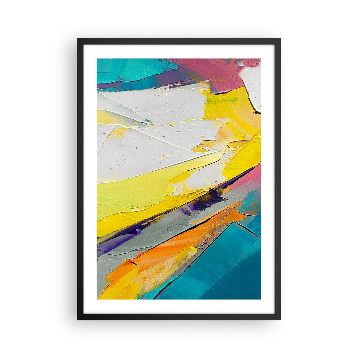 Affisch i svart ram - En abstrakt målning med dynamiska färger i ljusa toner. - 50x70cm - Världens anatomi - Modern väggdekoration för vardagsrum och sovrum ARTTOR