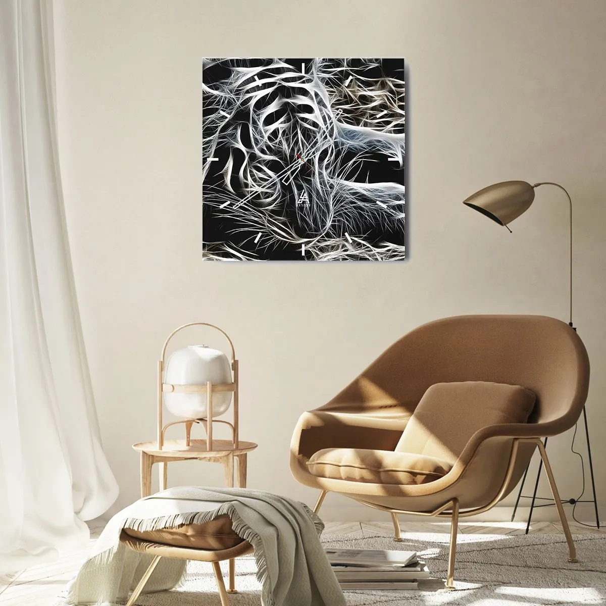 Väggklocka - Klocka på glas - En studie om kattens lätthet - 30x30 cm