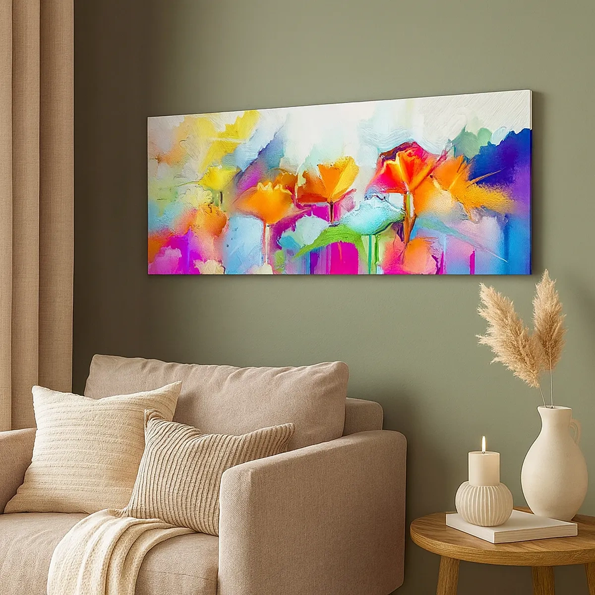 Canvastavla - Bild på duk - Regnbågen blommar - 30x30 cm