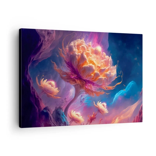 Canvastavla - Bild på duk - Fantasiblommor i ett kosmiskt landskap - 70x50cm - En annan värld - Modern väggdekoration för vardagsrum och sovrum ARTTOR