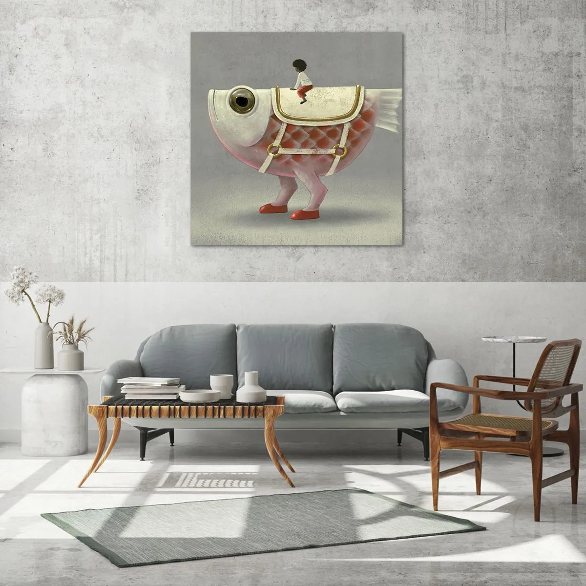 Glastavla - Bild på glas - Fiskryttare - 70x70 cm