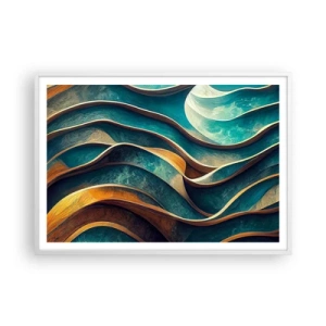 Affisch i vit ram - Meandrar av blått - 100x70 cm