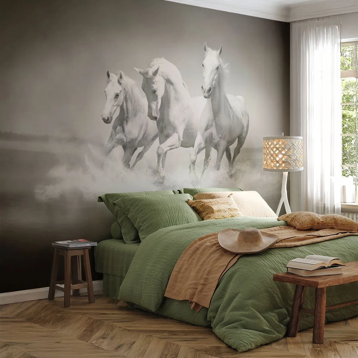 Fototapet Premium Sand - Vit vildhet - Djur, Hästar, Natur - 100x70 cm