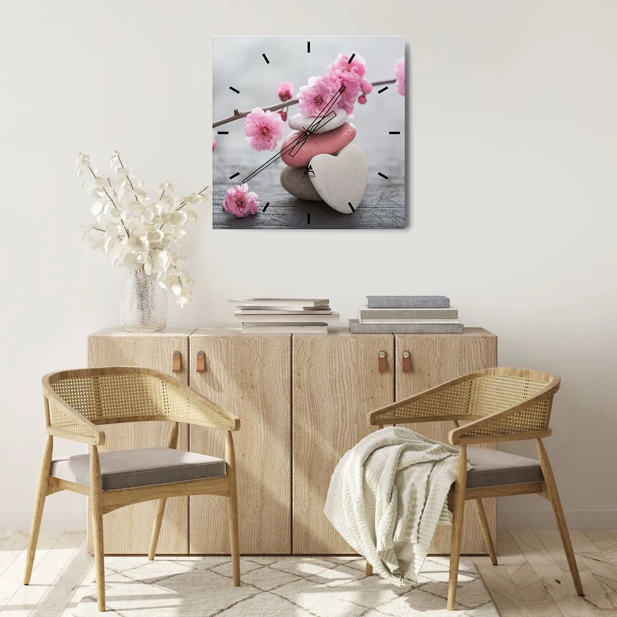 Väggklocka - Klocka på glas - Salighet med körsbärsblomma - 30x30 cm