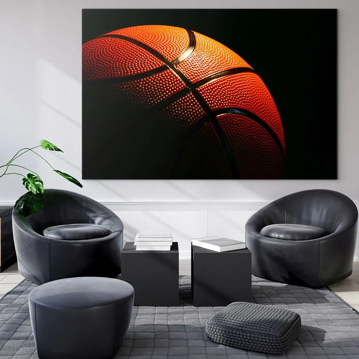 Glastavla - Bild på glas - Orange basketboll på en mörk bakgrund - 70x50cm - Vacker som planeten - Modern väggdekoration för vardagsrum och sovrum ARTTOR
