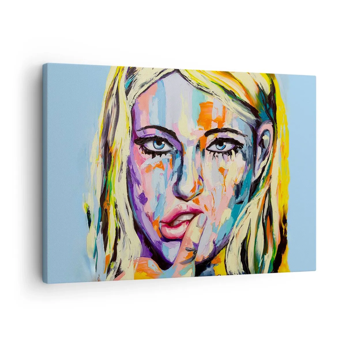 Canvastavla - Bild på duk - Färgglatt porträtt av en kvinna i abstrakt stil - 70x50cm - Titta henne rakt in i ögonen - Modern väggdekoration för vardagsrum och sovrum ARTTOR
