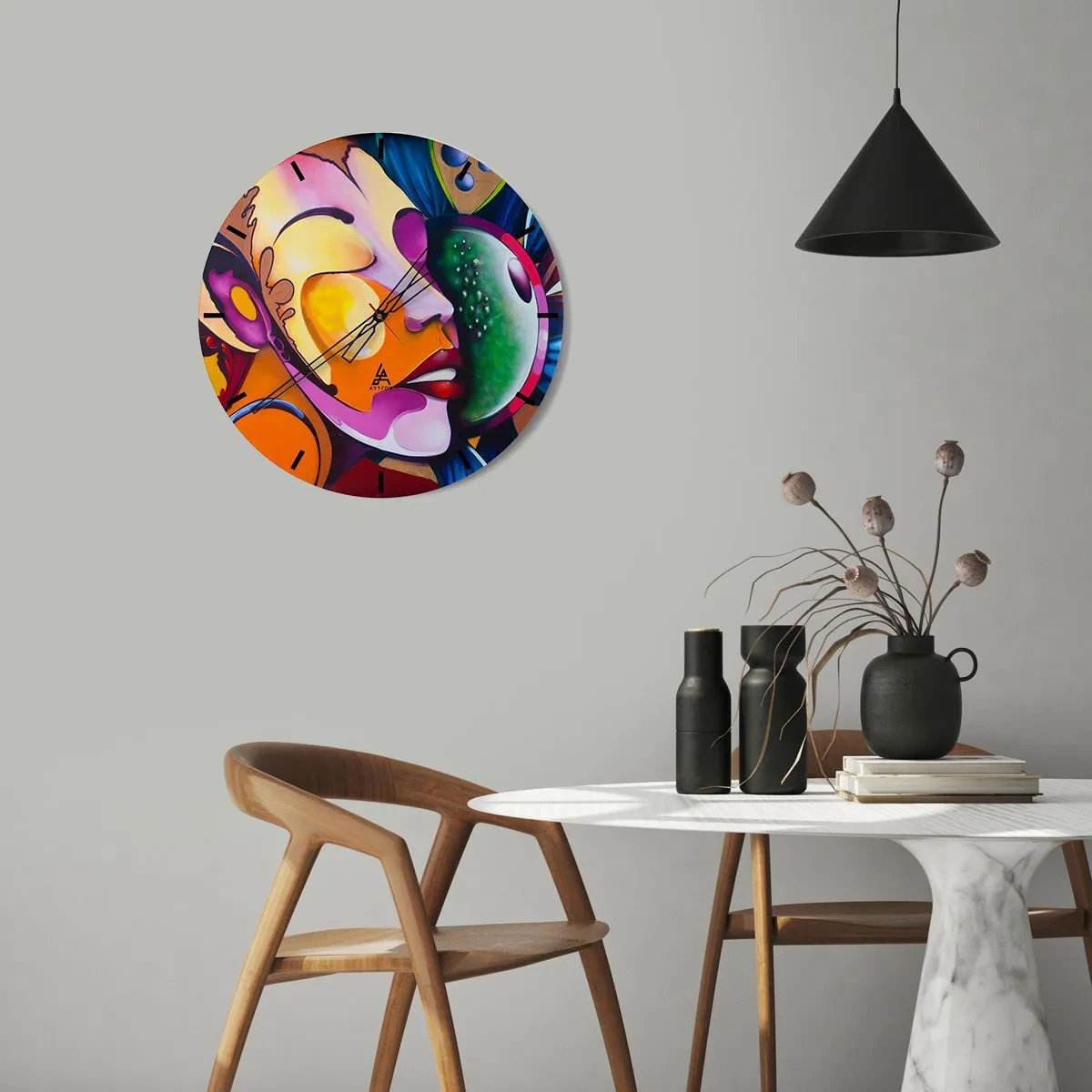Väggklocka - Klocka på glas - Känna på med färg - 40x40 cm